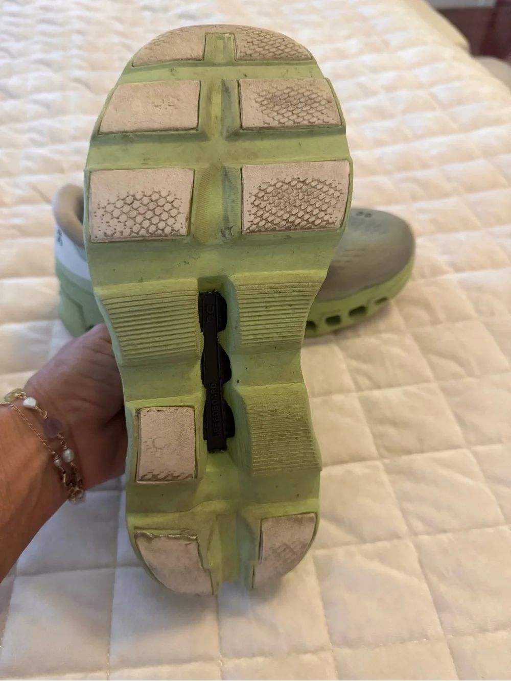 On Running  Sneakers in Sage Green with Coral Accents size 6.5